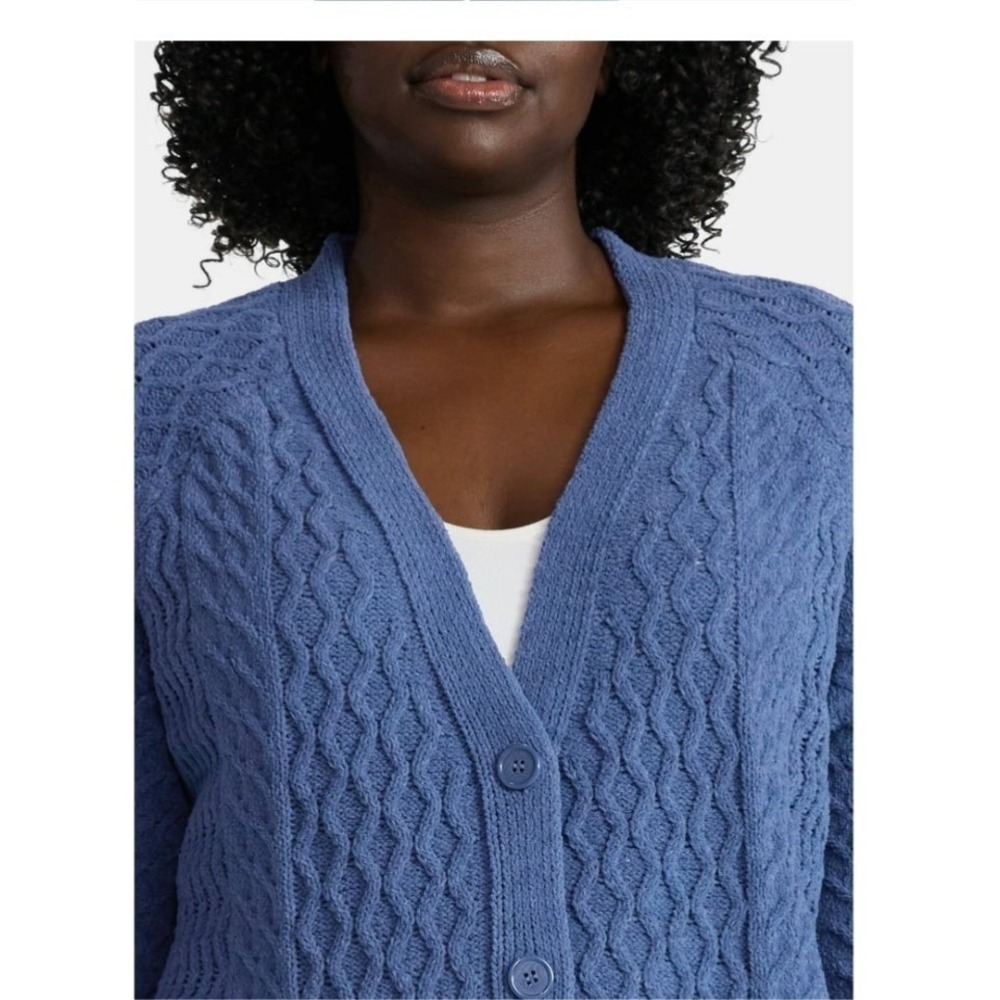 Terra & Sky Chenille Boyfriend Cardigan Women's 0X (14)W Dolphin Blue New NWT - Picture 4 of 9